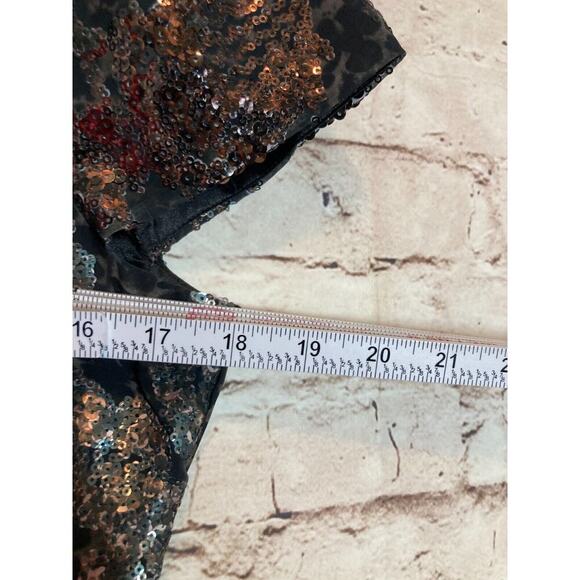 Elie Tahari Top Womens Medium Black All Over Sequin Animal Print Shimmer Career - Picture 9 of 14